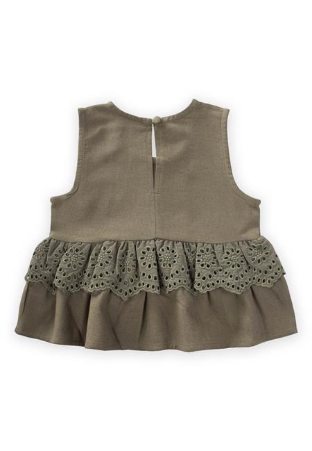 Bel Tambur Dantelli Keten Bluz 2-7 Yaş Haki Yeşil