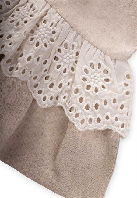 Bel Tambur Dantelli Keten Bluz 2-7 Yaş Naturel