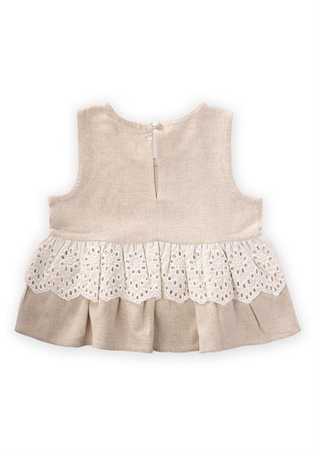 Bel Tambur Dantelli Keten Bluz 2-7 Yaş Naturel