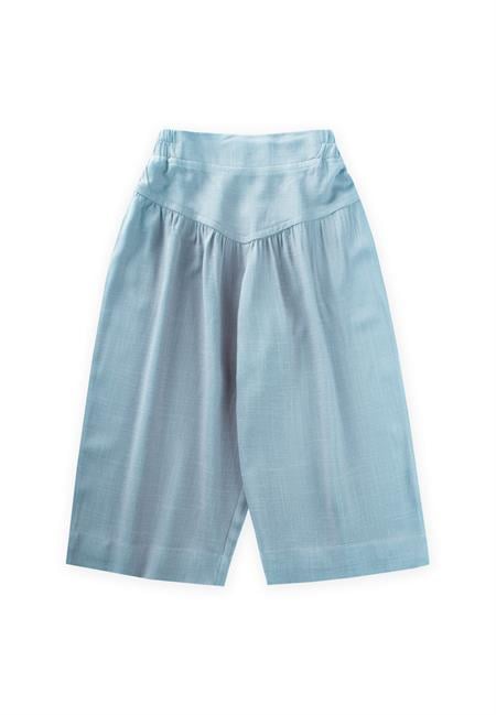 Korsajlı Büzgülü Keten Pantolon 2-7 Yaş Mavi