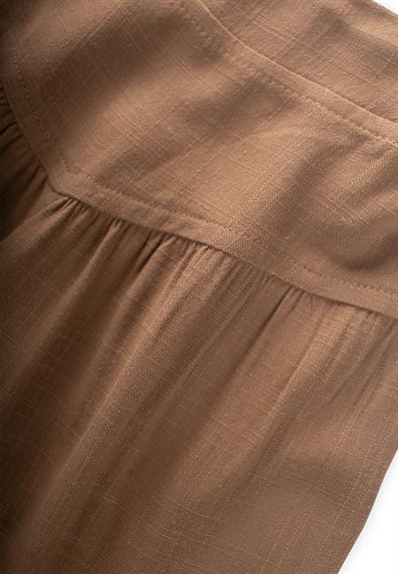 Korsajlı Büzgülü Keten Pantolon 2-7 Yaş Caramel