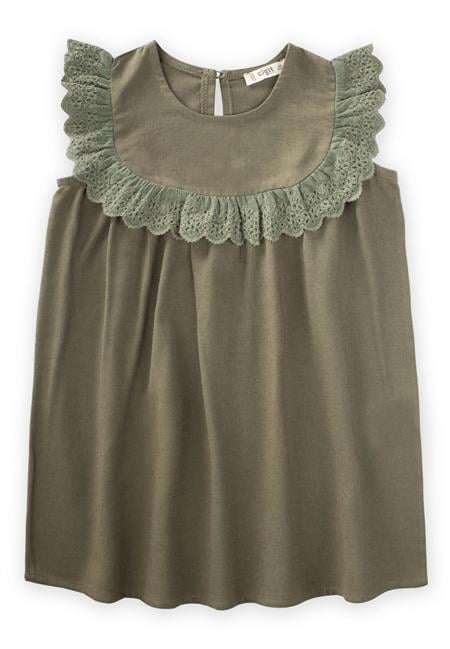 Robadan Dantelli Keten Bluz 2-7 Yaş Haki Yeşil
