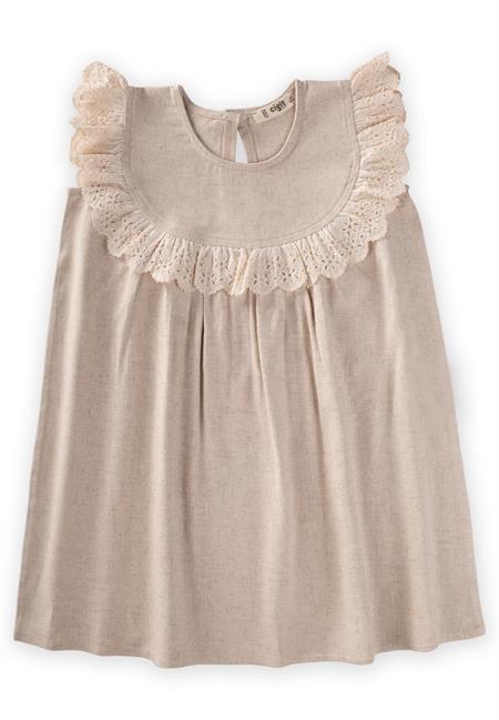 Robadan Dantelli Keten Bluz 2-7 Yaş Naturel