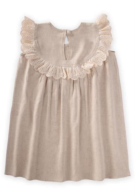 Robadan Dantelli Keten Bluz 2-7 Yaş Naturel