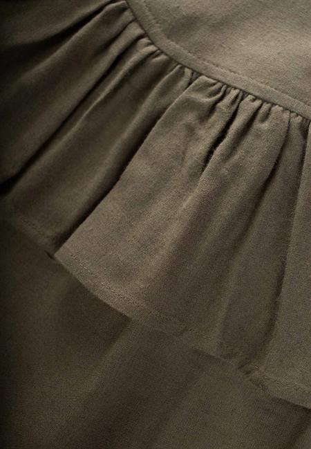 Beli Volanlı Keten Tulum 2-7 Yaş Haki Yeşil