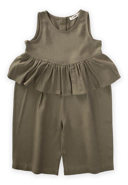 Beli Volanlı Keten Tulum 2-7 Yaş Haki Yeşil