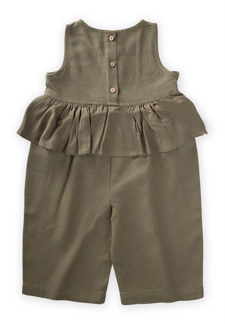 Beli Volanlı Keten Tulum 2-7 Yaş Haki Yeşil