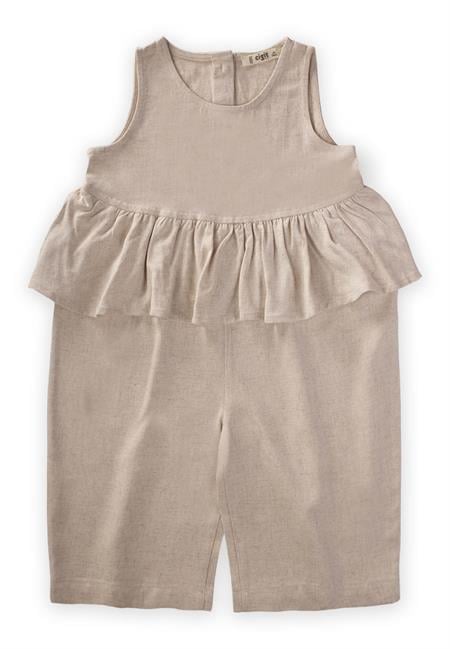 Beli Volanlı Keten Tulum 2-7 Yaş Naturel