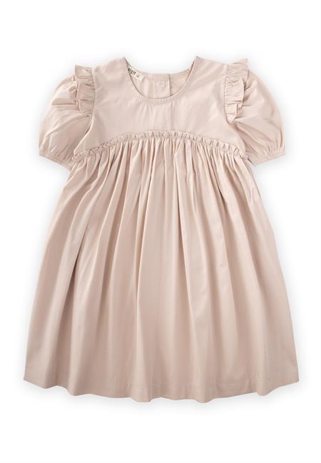 Robadan Fırfır Büzgülü Poplin Elbise 2-7 Yaş Ekru