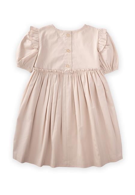 Robadan Fırfır Büzgülü Poplin Elbise 2-7 Yaş Ekru