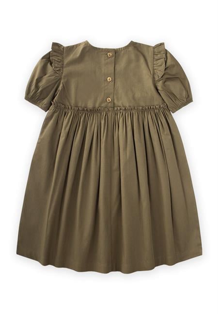 Robadan Fırfır Büzgülü Poplin Elbise 2-7 Yaş Haki Yeşil