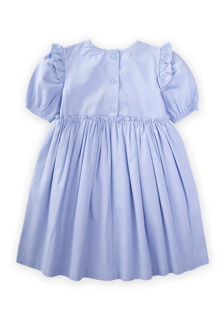 Robadan Fırfır Büzgülü Poplin Elbise 2-7 Yaş Mavi