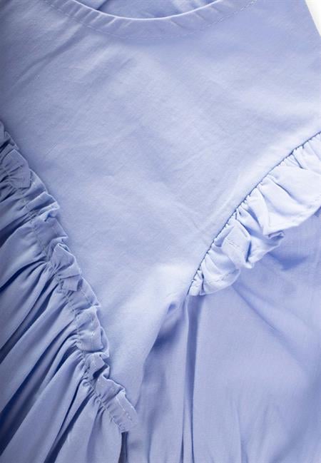 Robadan Fırfır Büzgülü Poplin Elbise 2-7 Yaş Mavi