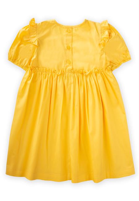 Robadan Fırfır Büzgülü Poplin Elbise 2-7 Yaş Sarı