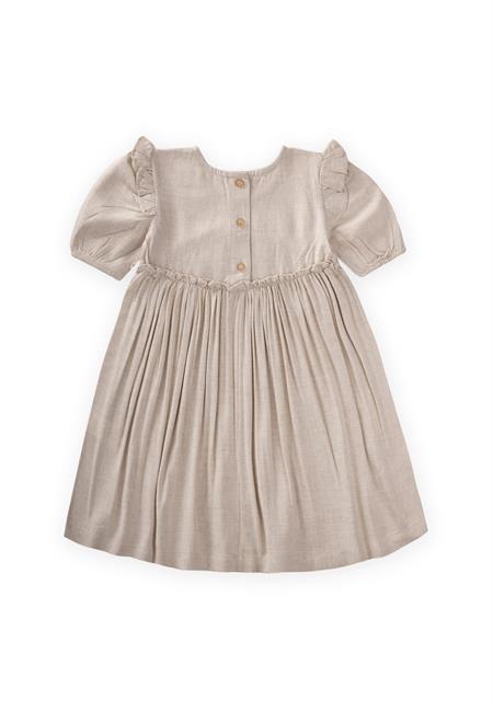 Robadan Fırfır Büzgülü Poplin Elbise 2-7 Yaş Naturel