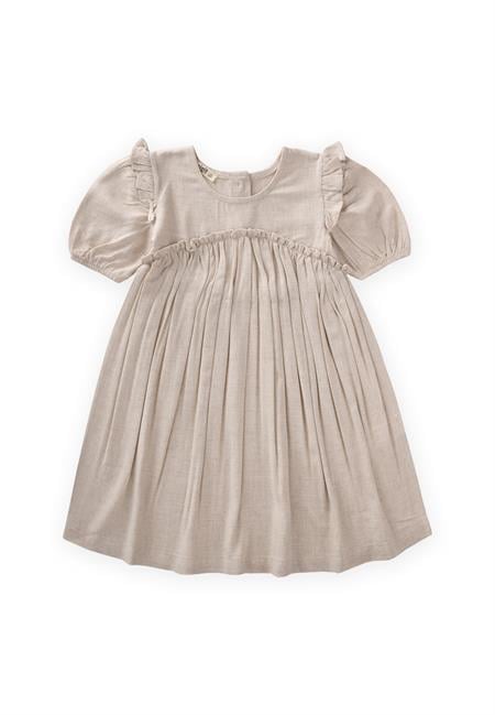 Robadan Fırfır Büzgülü Poplin Elbise 2-7 Yaş Naturel