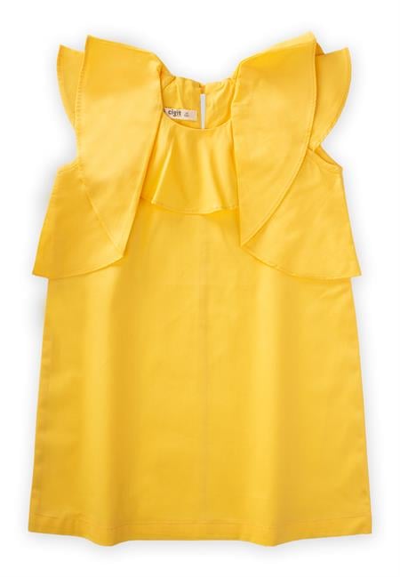 Volanlı Poplin Elbise 2-7 Yaş Sarı