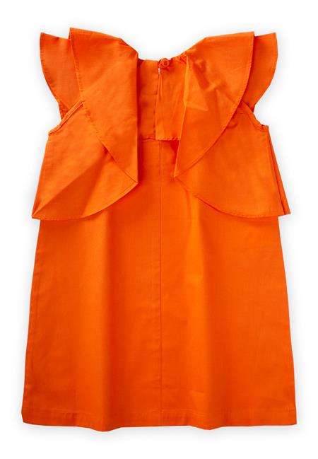 Volanlı Poplin Elbise 2-7 Yaş Turuncu