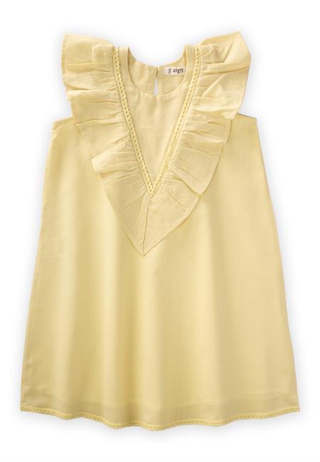 Etek Ucu Ve Arkası Dantelli Elbise 2-7 Yaş Sarı