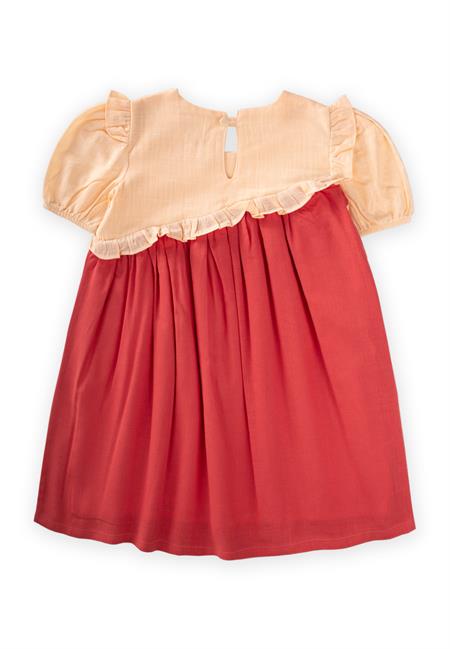 İki Renkli Asimetrik Elbise 2-7 Yaş Yavruağzı