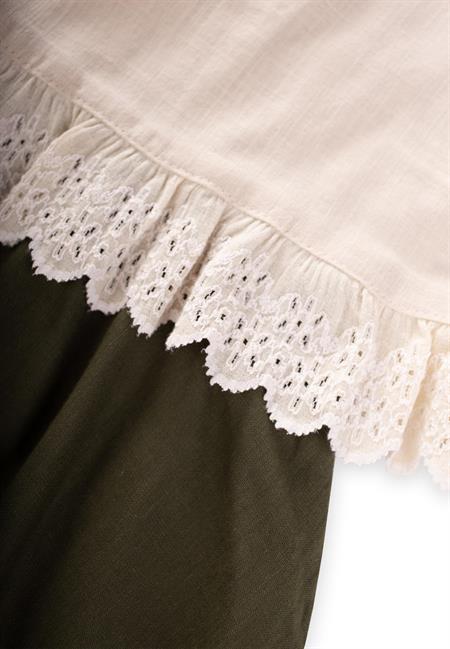 İki Renkli Beli Dantelli Elbise 2-7 Yaş Ekru