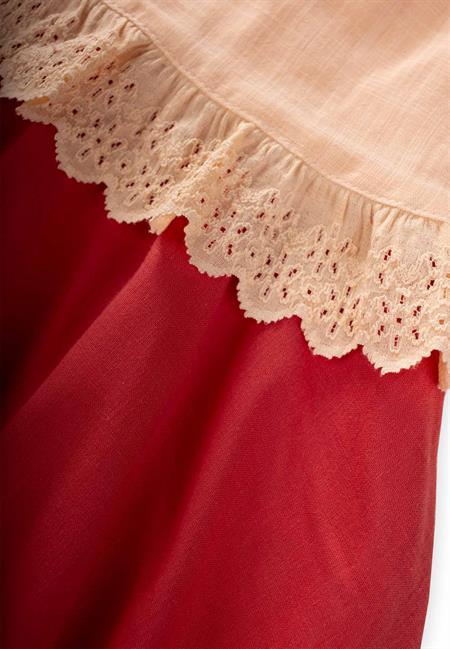 İki Renkli Beli Dantelli Elbise 2-7 Yaş Yavruağzı