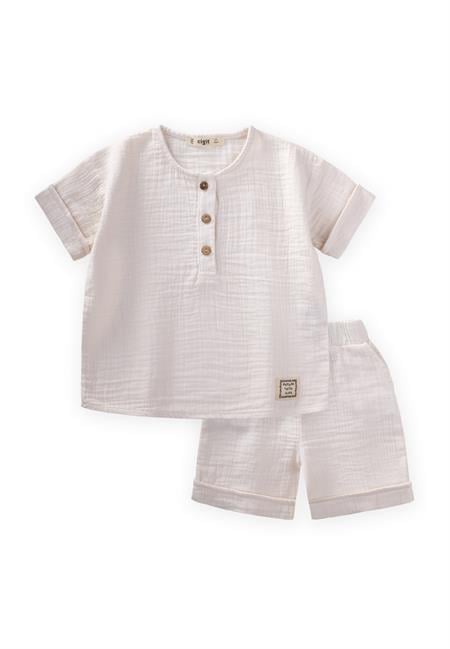 Müslin Kısa Kol Şortlu Takım 2-7 Yaş Beyaz