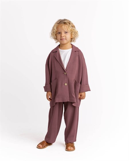 Keten Blazer Ceket 2-7 Yaş Mürdüm