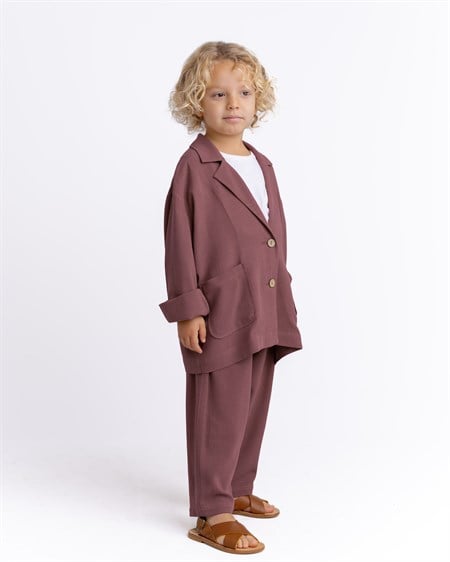 Keten Blazer Ceket 2-7 Yaş Mürdüm