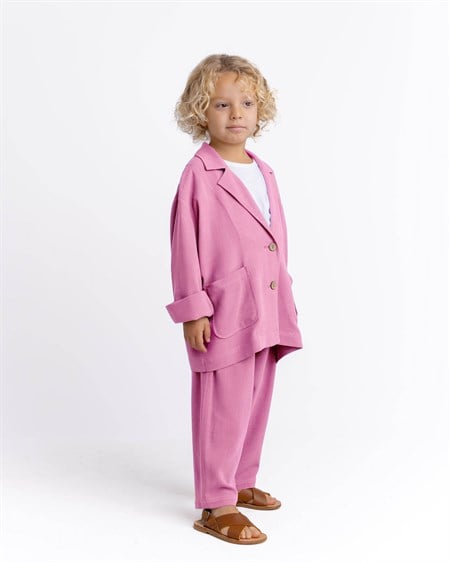 Keten Blazer Ceket 2-7 Yaş Pembe