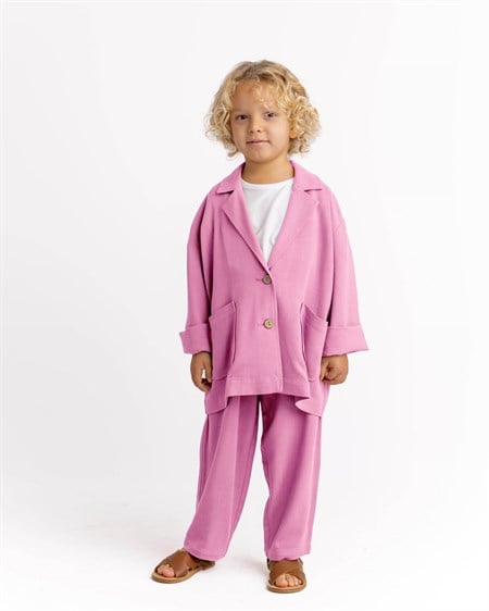 Keten Blazer Ceket 2-7 Yaş Pembe