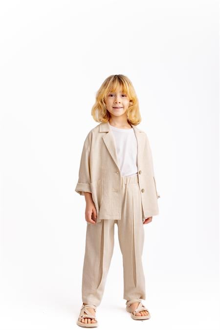 Keten Blazer Ceket 2-7 Yaş Naturel