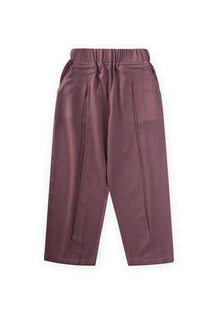 Paça Ve Belden Kapalı A Pile Keten Pantolon 2-7 Yaş Mürdüm