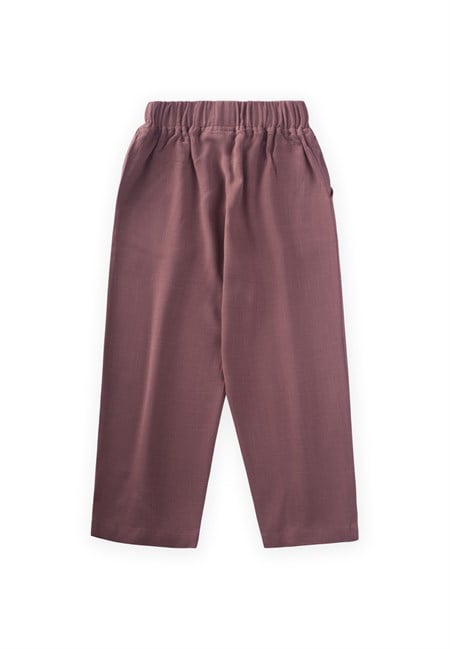 Paça Ve Belden Kapalı A Pile Keten Pantolon 2-7 Yaş Mürdüm