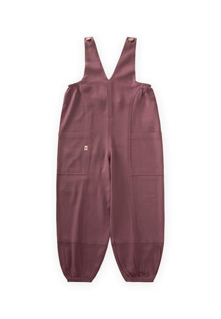 V Yaka Paça Lastikli Keten Salopet 2-7 Yaş Mürdüm