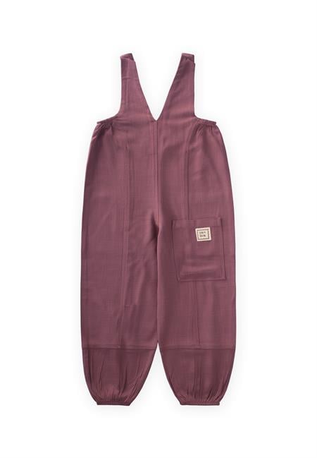 V Yaka Paça Lastikli Keten Salopet 2-7 Yaş Mürdüm