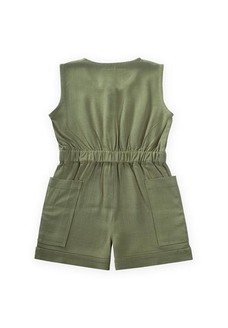 Yanları Cepli Kısa Boy Keten Tulum 2-7 Yaş Haki Yeşil