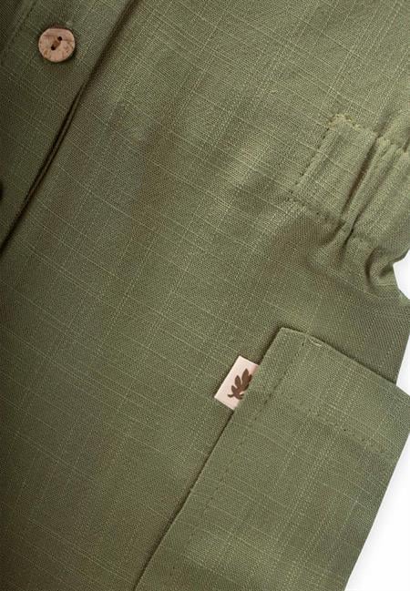 Yanları Cepli Kısa Boy Keten Tulum 2-7 Yaş Haki Yeşil