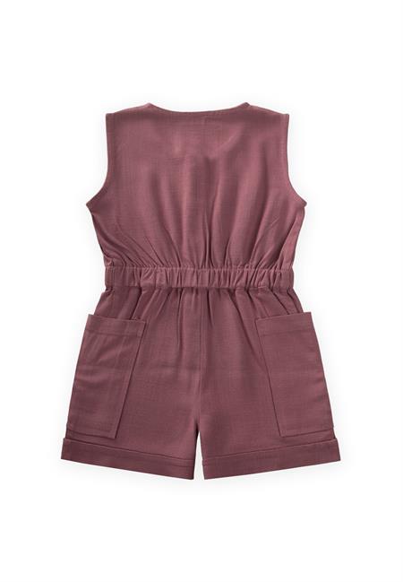 Yanları Cepli Kısa Boy Keten Tulum 2-7 Yaş Mürdüm