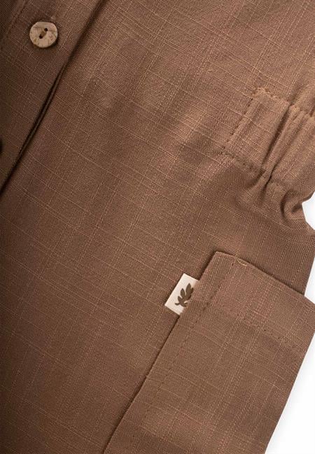 Yanları Cepli Kısa Boy Keten Tulum 2-7 Yaş Caramel