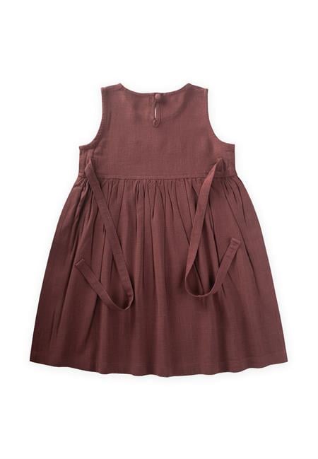 Nakışlı Yandan Bağlamalı Keten Elbise 2-7 Yaş Mürdüm