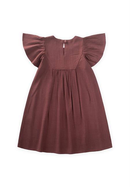 Robası Nakışlı Keten Elbise 2-7 Yaş Mürdüm