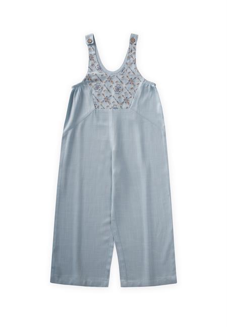 Roba Komple Nakışlı Keten Salopet 2-7 Yaş Mavi