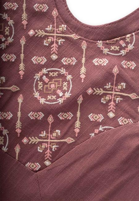 Roba Komple Nakışlı Keten Salopet 2-7 Yaş Mürdüm