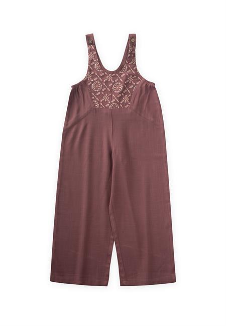 Roba Komple Nakışlı Keten Salopet 2-7 Yaş Mürdüm