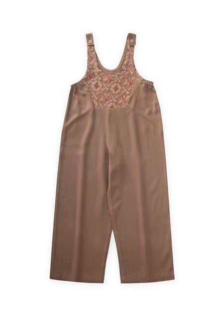 Roba Komple Nakışlı Keten Salopet 2-7 Yaş Caramel