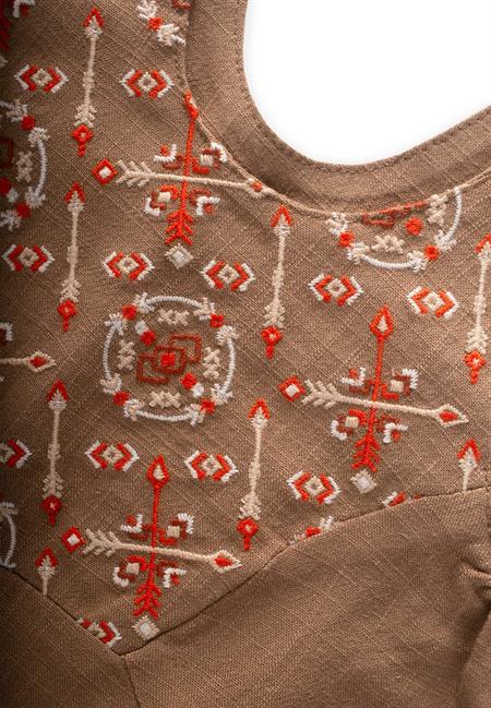 Roba Komple Nakışlı Keten Salopet 2-7 Yaş Caramel