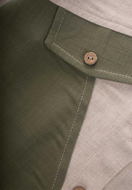 İki Renkli Keten Gömlek 2-7 Yaş Naturel-Haki