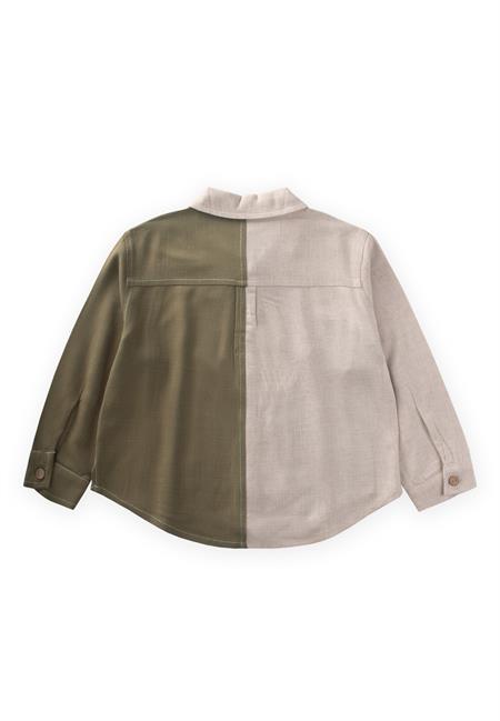 İki Renkli Keten Gömlek 2-7 Yaş Naturel-Haki