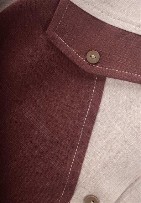 İki Renkli Keten Gömlek 2-7 Yaş Naturel-Mürdüm